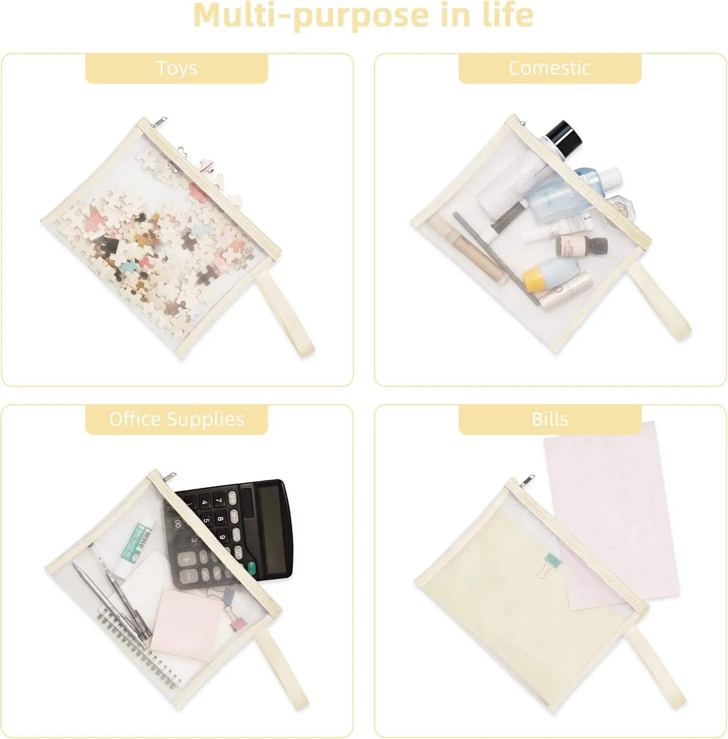 12 Psc Mesh Zipper Pouch Bags,Small Comestic Makeup Bage For Travel, Purse Organizer Pouches (Mike White, A5*12)
