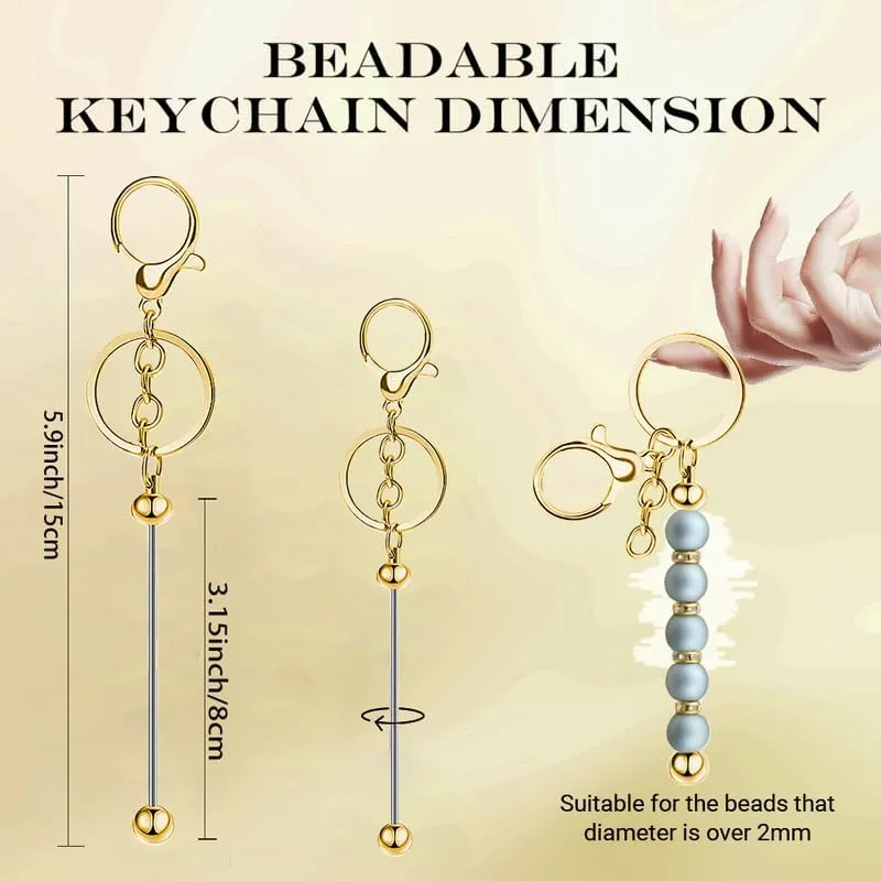 12Pcs Metal Beaded Keychains for Beads Beadable Keychain Bars Blanks Bead Keychain Bar for DIY Crafts Gift
