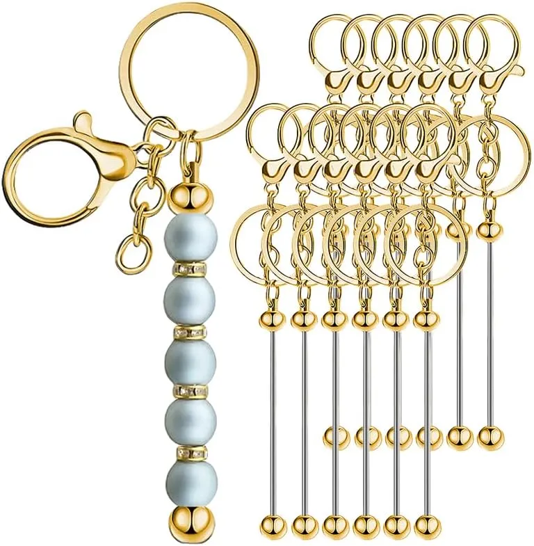 12Pcs Metal Beaded Keychains for Beads Beadable Keychain Bars Blanks Bead Keychain Bar for DIY Crafts Gift