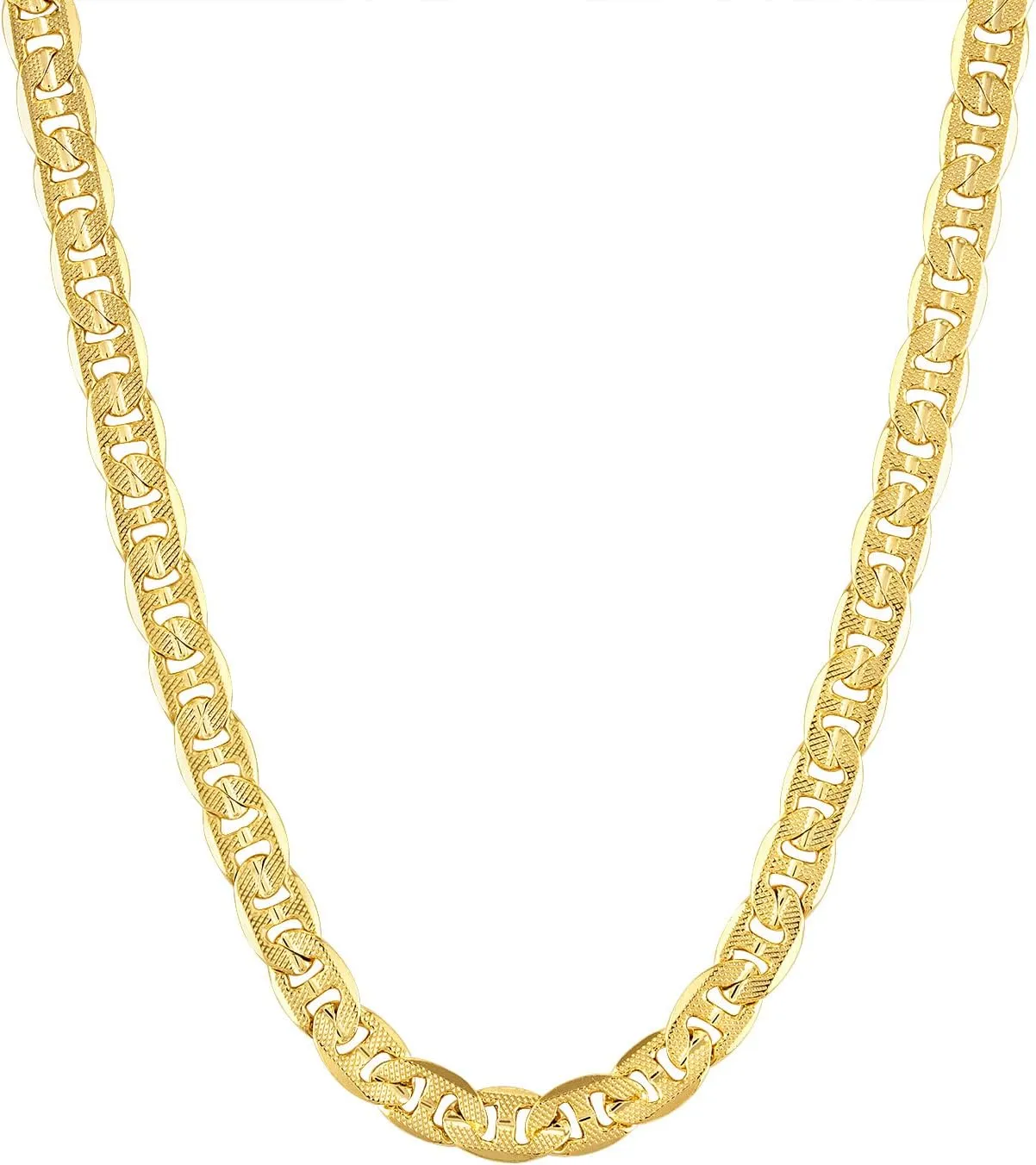 14k Gold Layered 8mm Icy Mariner Chain Mens Necklace Stainless Steel