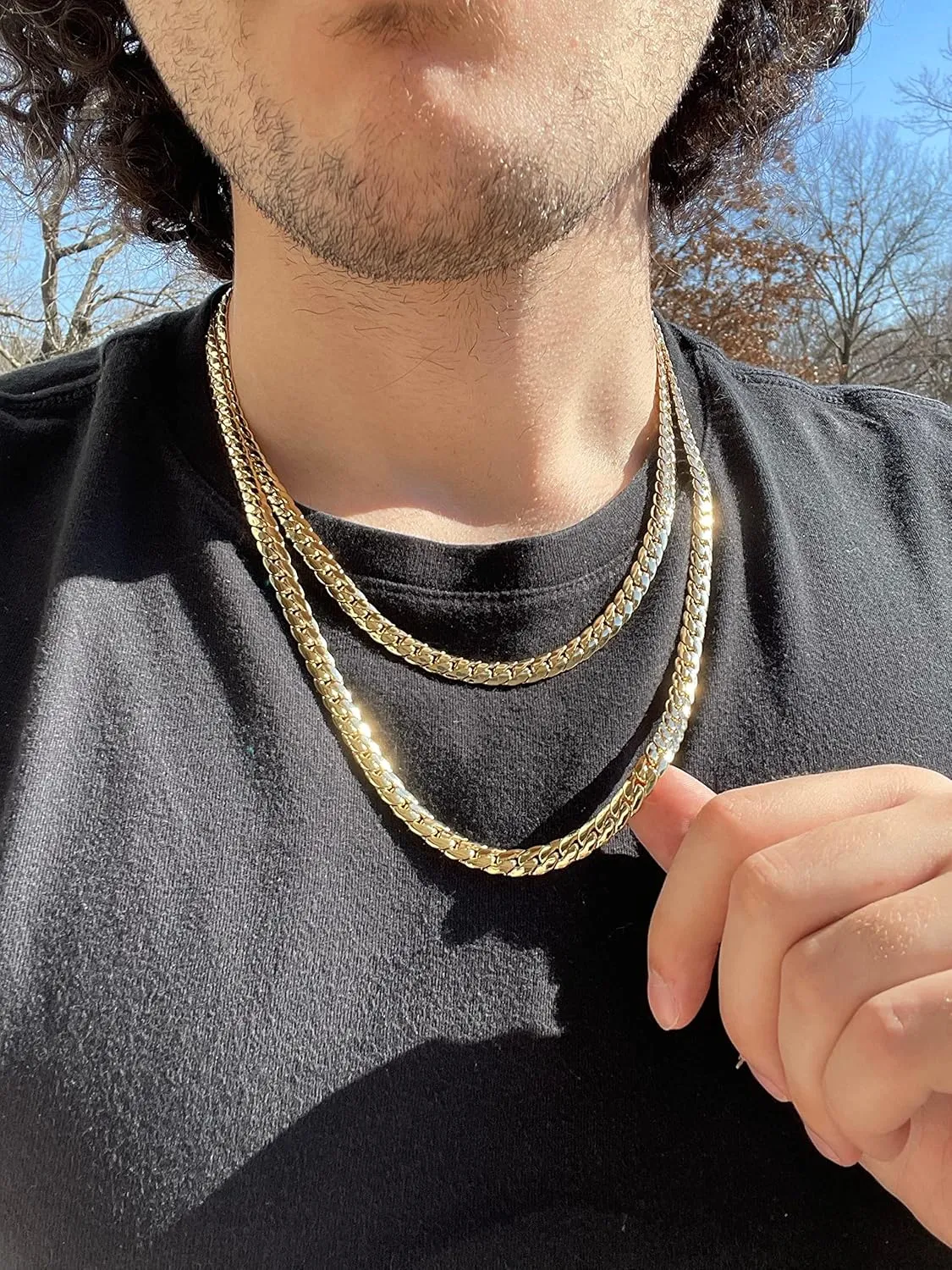 14k Gold Style Layered 8mm Miami Cuban Mens Chain Necklace 20in 24in