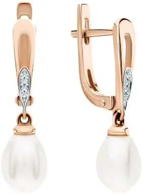 14k Solid Gold Diamond Huggie Earring, Tiny Pearl Drop Clip On Hoop, Mini Hoops with Pearl Charms, Gift For Women.