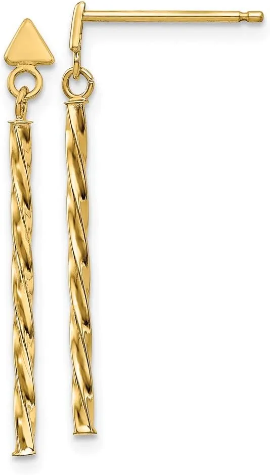 14k Yellow Gold Twist Bar Dangle Earrings - 27mm x 1mm