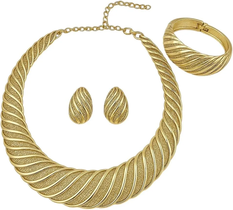18K Gold Plated Jewelry Set for Women, Necklace Earrings Bangle, Dubai African Party, Bridal Wedding, Gifts