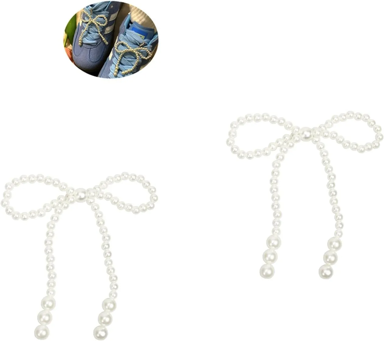 2 Pcs Pearls Bow Shoe Charms For Sneakers, Decoration Charms For Dress Shoes Buckle Pearl Beaded Chain DIY Shoe Lace Sneakers Accessories For Women Gift Jewelry