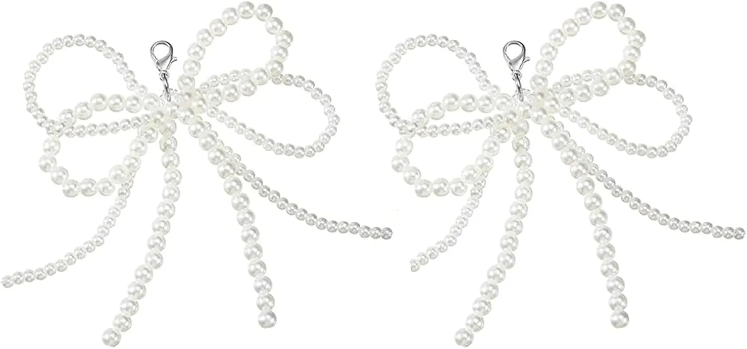 2 Pcs Y2K Pearl Bow Keychain & Bow Bag Charm - Elegant Keychain Charm for Women Girls, Car Keys & Handbags | Jewelry Charms Accessories with Bowknot Design