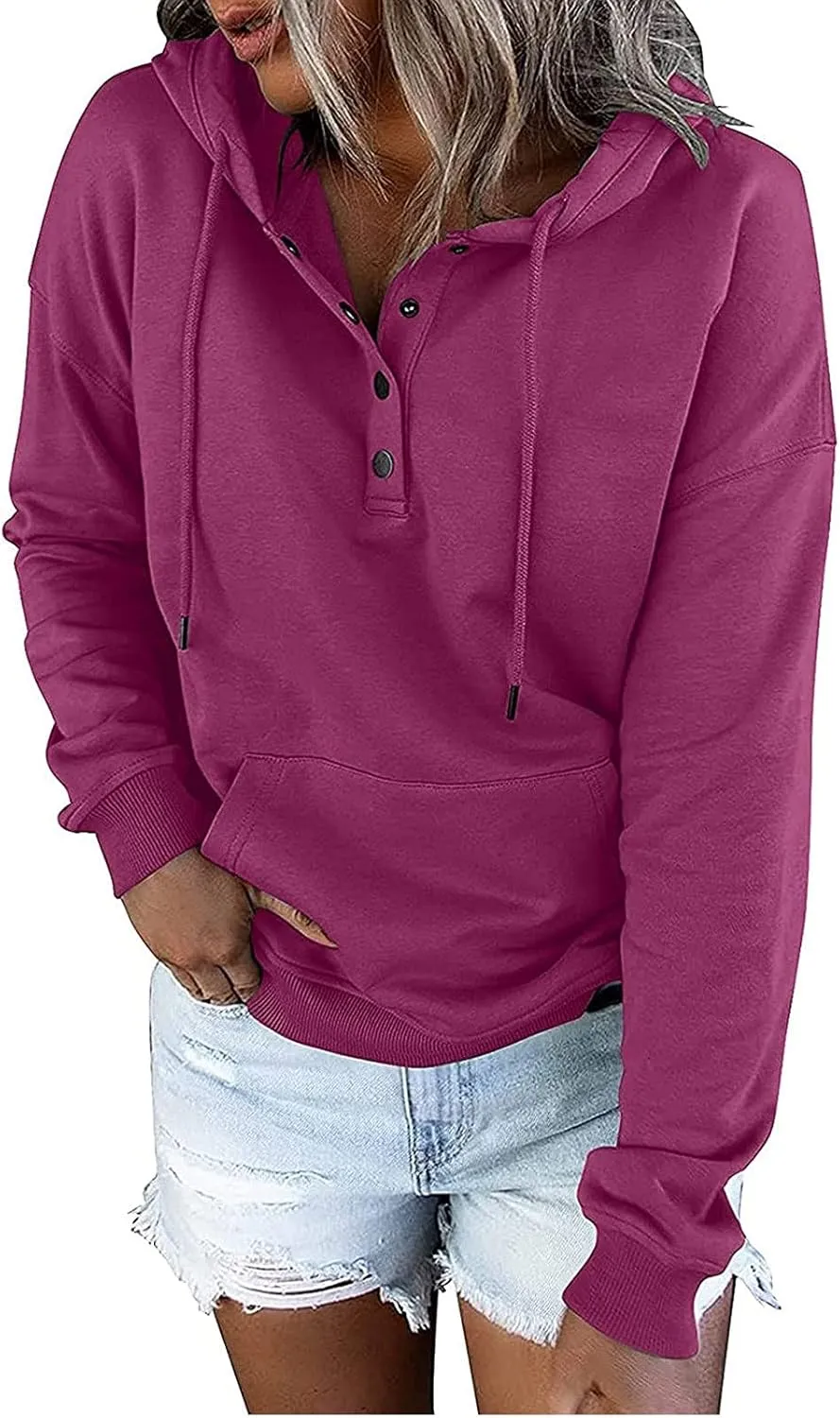 2023 Fashion Hoodies for Women Drawstring Long Sleeve Casual Sweatshirts Fall Loose Fit Pullover Tops with Pockets
