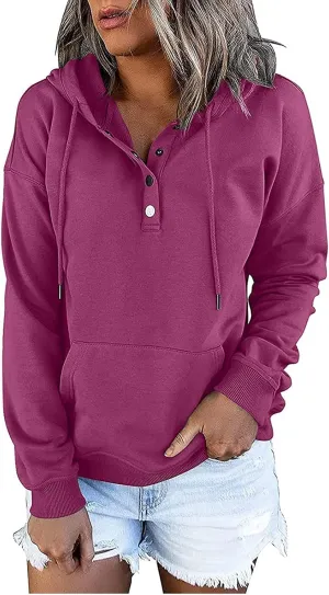 2023 Fashion Hoodies for Women Drawstring Long Sleeve Casual Sweatshirts Fall Loose Fit Pullover Tops with Pockets