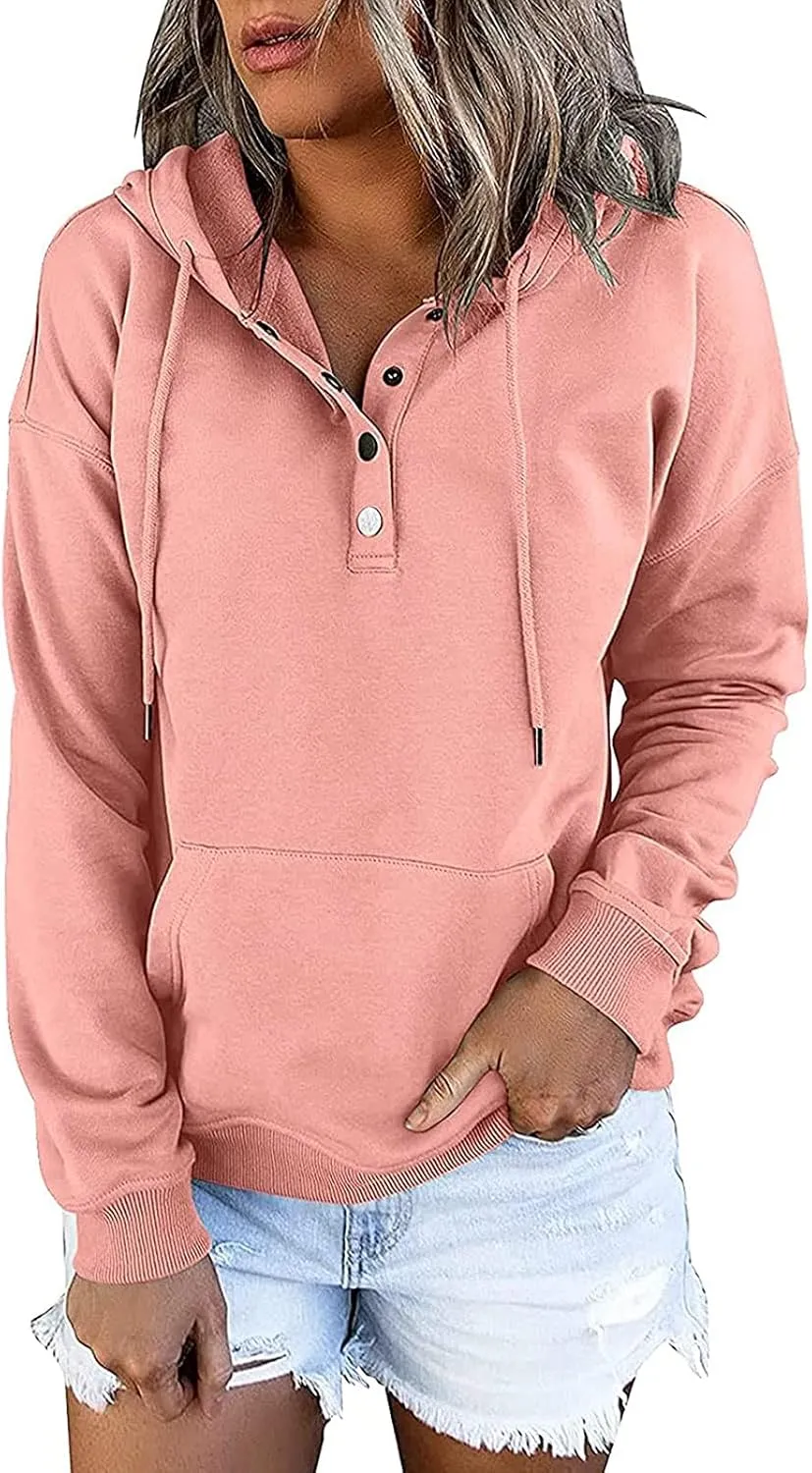 2023 Fashion Hoodies for Women Drawstring Long Sleeve Casual Sweatshirts Fall Loose Fit Pullover Tops with Pockets