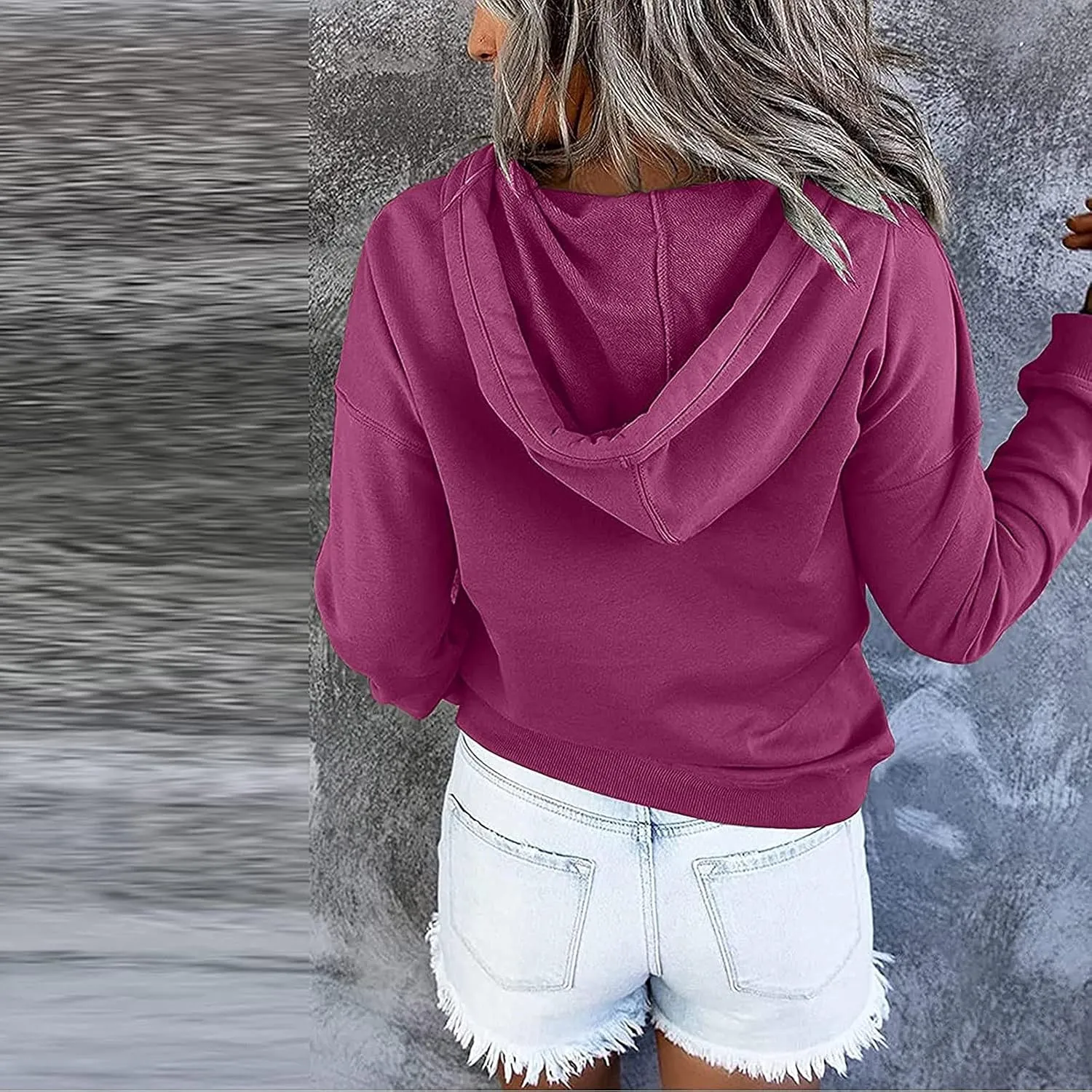 2023 Fashion Hoodies for Women Drawstring Long Sleeve Casual Sweatshirts Fall Loose Fit Pullover Tops with Pockets