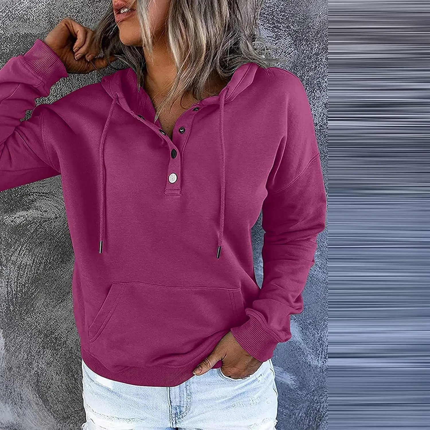 2023 Fashion Hoodies for Women Drawstring Long Sleeve Casual Sweatshirts Fall Loose Fit Pullover Tops with Pockets