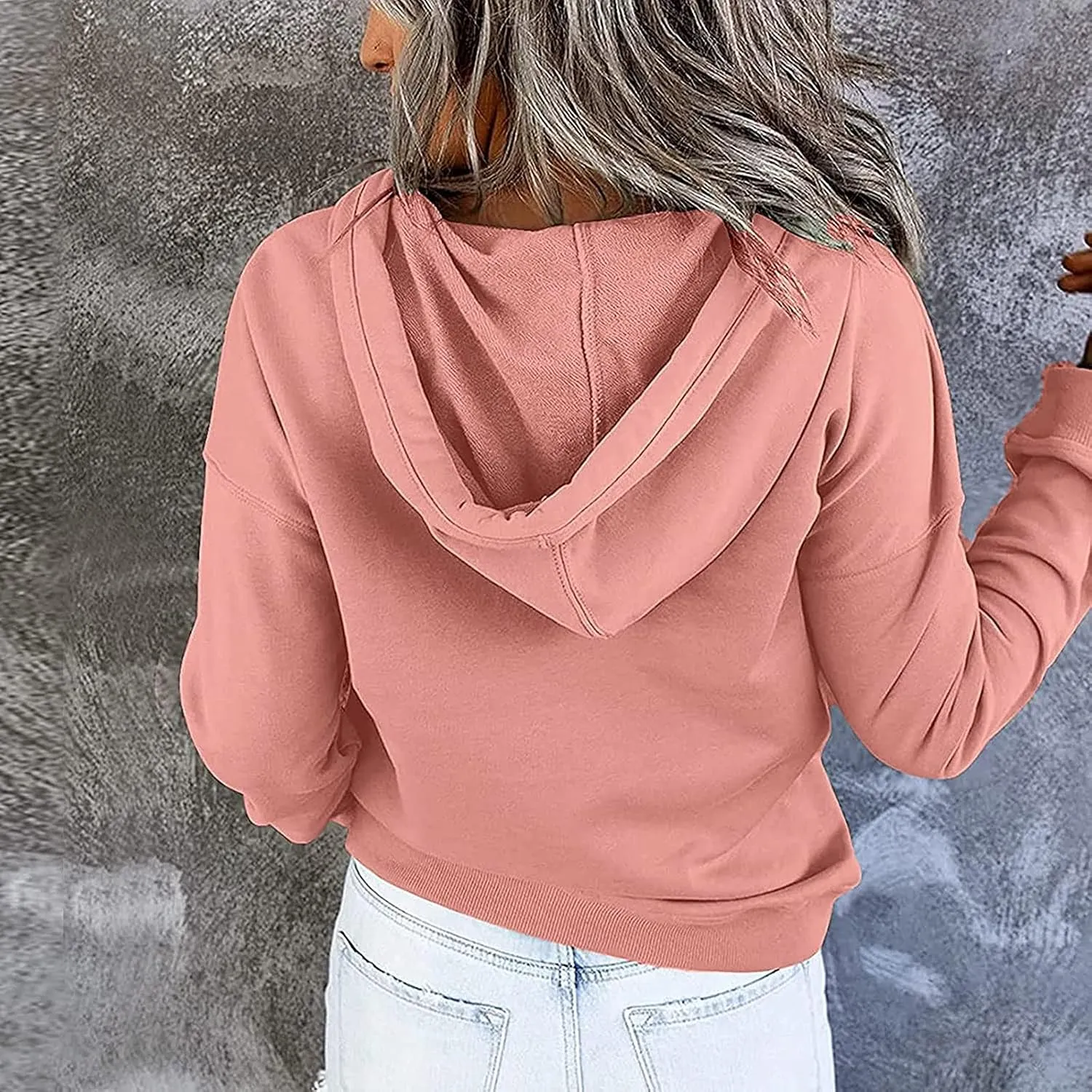 2023 Fashion Hoodies for Women Drawstring Long Sleeve Casual Sweatshirts Fall Loose Fit Pullover Tops with Pockets