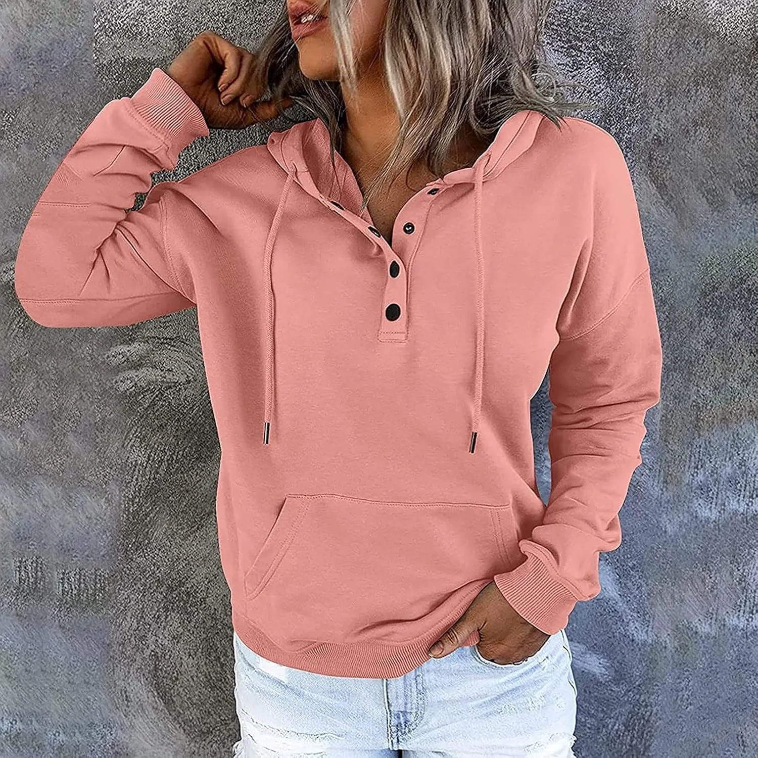 2023 Fashion Hoodies for Women Drawstring Long Sleeve Casual Sweatshirts Fall Loose Fit Pullover Tops with Pockets