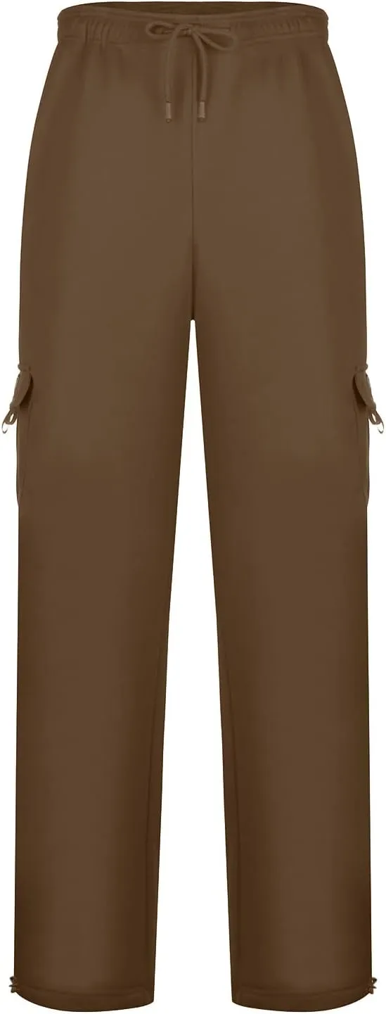 2024 Men's Heavyweight Fleece Cargo Sweatpants Stylish Stretch Elastic Waist Trousers Drawstring Loose Joggers Pants