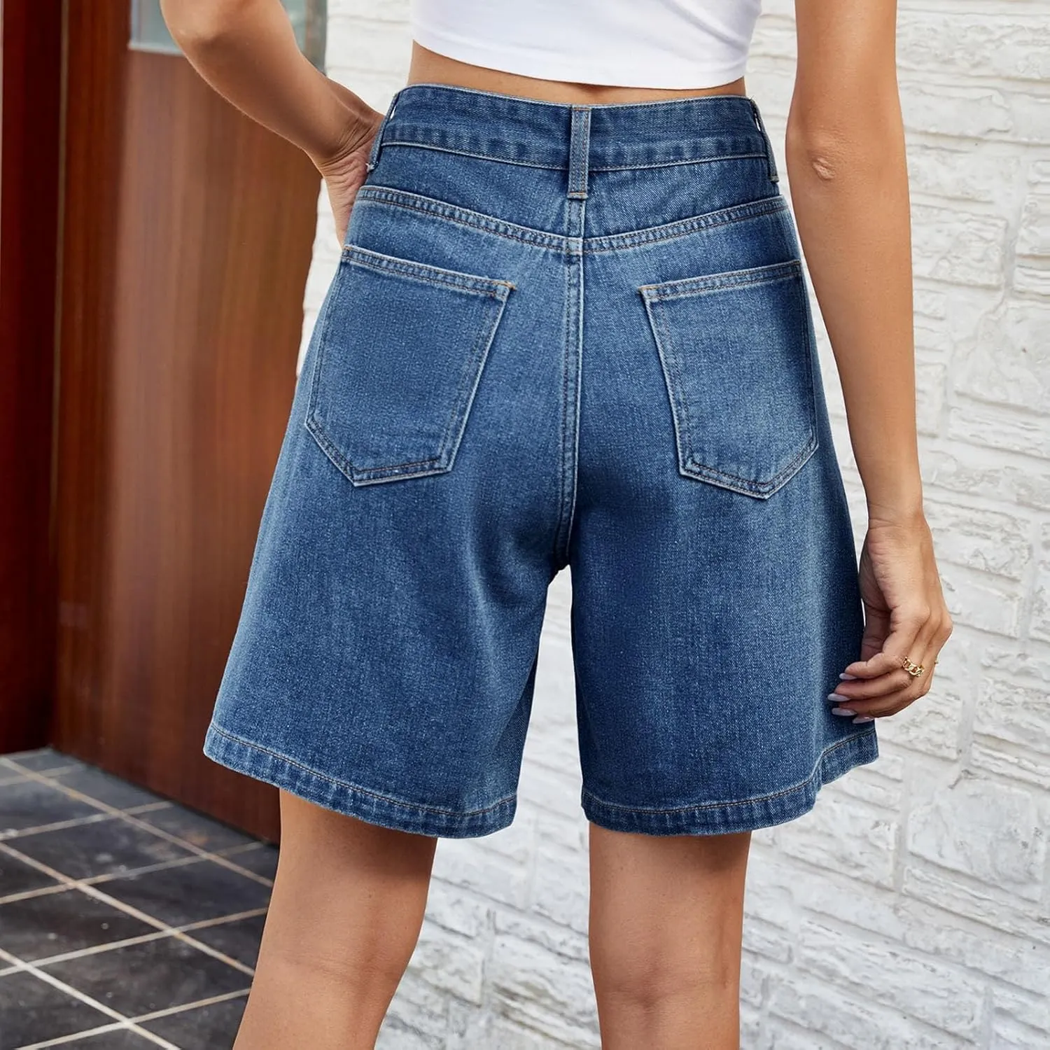 2024 Women's Bermuda Shorts with Deep Pockets Elastic Drawstring Waist 5" Long Shorts Women Lounge Walking Athletic Shorts