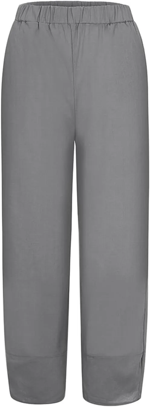 2024 Women's Capri Pants Summer Cotton Linen Yoga Pants Trendy Casual Wide Leg Beach Pant Elastic Waist Palazzo Trousers