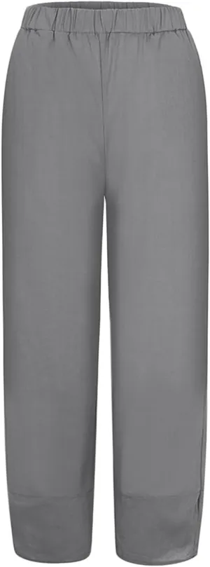 2024 Women's Capri Pants Summer Cotton Linen Yoga Pants Trendy Casual Wide Leg Beach Pant Elastic Waist Palazzo Trousers