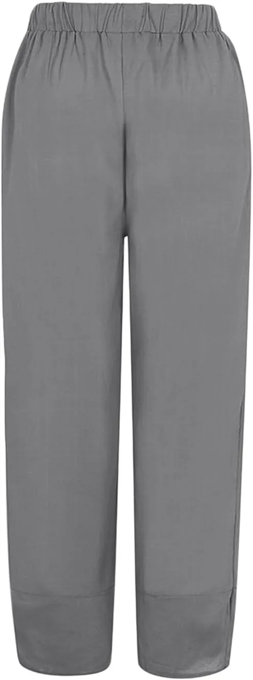 2024 Women's Capri Pants Summer Cotton Linen Yoga Pants Trendy Casual Wide Leg Beach Pant Elastic Waist Palazzo Trousers