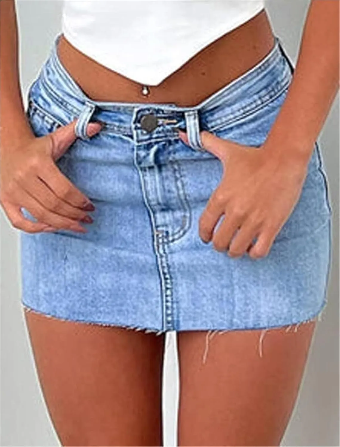2025 Women's Fringed Denim Mini Skirt - Slim Fit Stretchable High-Waisted A-Line Skirt with Distressed Hem