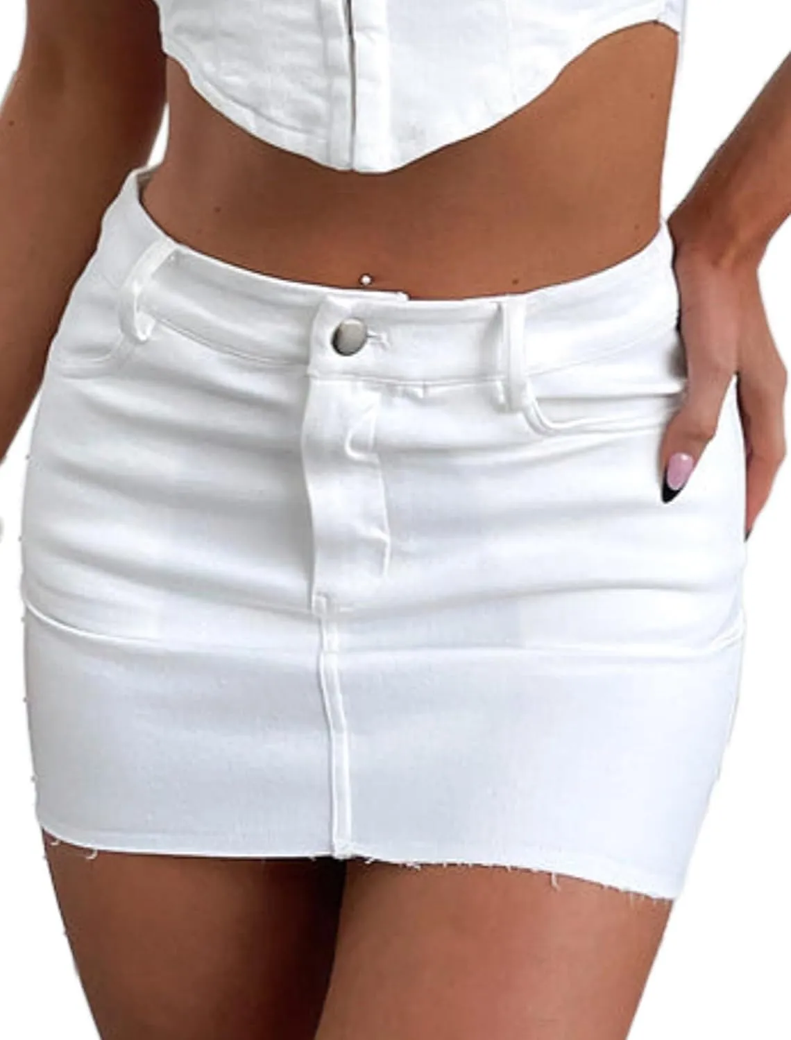 2025 Women's Fringed Denim Mini Skirt - Slim Fit Stretchable High-Waisted A-Line Skirt with Distressed Hem