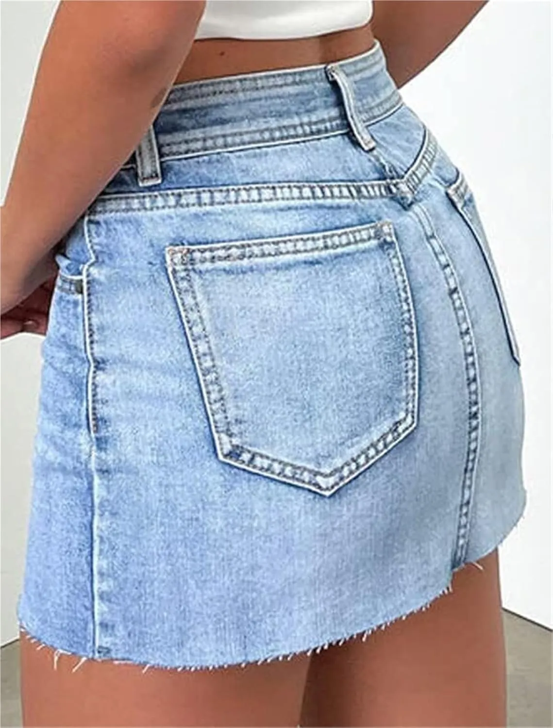 2025 Women's Fringed Denim Mini Skirt - Slim Fit Stretchable High-Waisted A-Line Skirt with Distressed Hem
