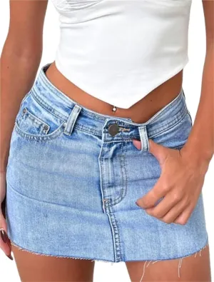 2025 Women's Fringed Denim Mini Skirt - Slim Fit Stretchable High-Waisted A-Line Skirt with Distressed Hem