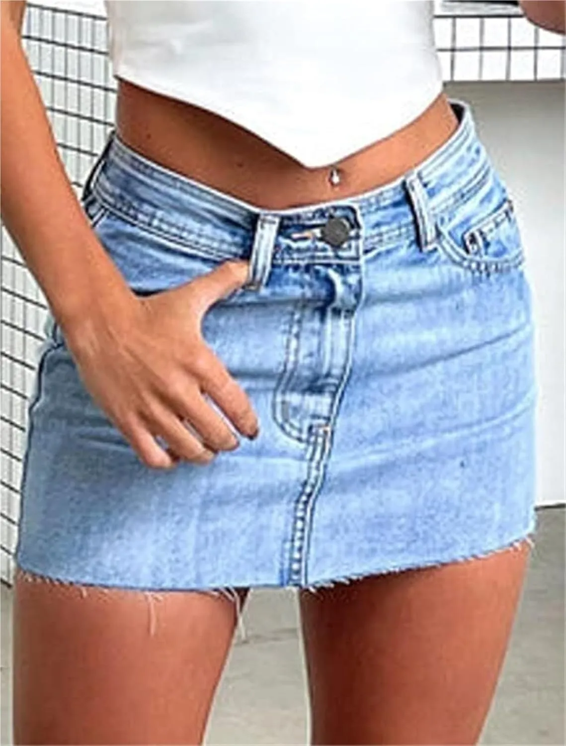 2025 Women's Fringed Denim Mini Skirt - Slim Fit Stretchable High-Waisted A-Line Skirt with Distressed Hem