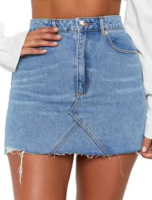 2025 Women's Fringed Denim Mini Skirt - Slim Fit Stretchable High-Waisted A-Line Skirt with Distressed Hem