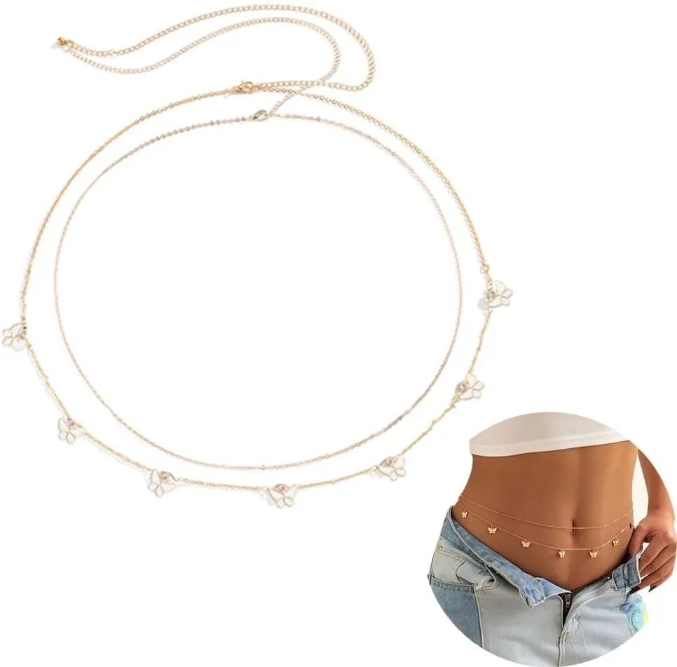 2PCS Body Belly Body Chain for Women Girls Belly Necklace Waist Chain for Bikini Jeans Waist Jewelry Accessories for Women