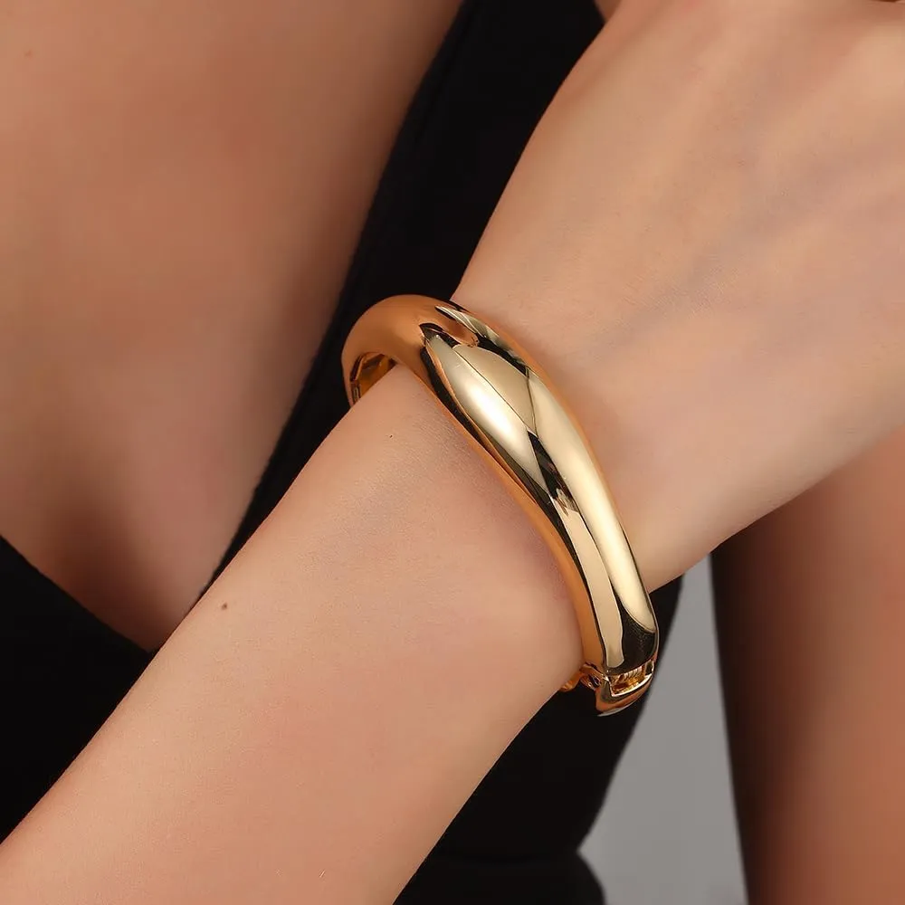 2Pcs Gold Cuff Bangle Bracelets for Women - Gold Polished Trendy Twisted Hinged Cuff Open Wide Waterdrop Bangle Chunky Gold Bracelet Minimalist Bangle Jewelry Gift