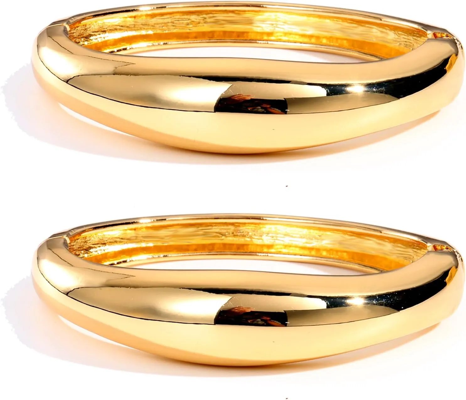2Pcs Gold Cuff Bangle Bracelets for Women - Gold Polished Trendy Twisted Hinged Cuff Open Wide Waterdrop Bangle Chunky Gold Bracelet Minimalist Bangle Jewelry Gift