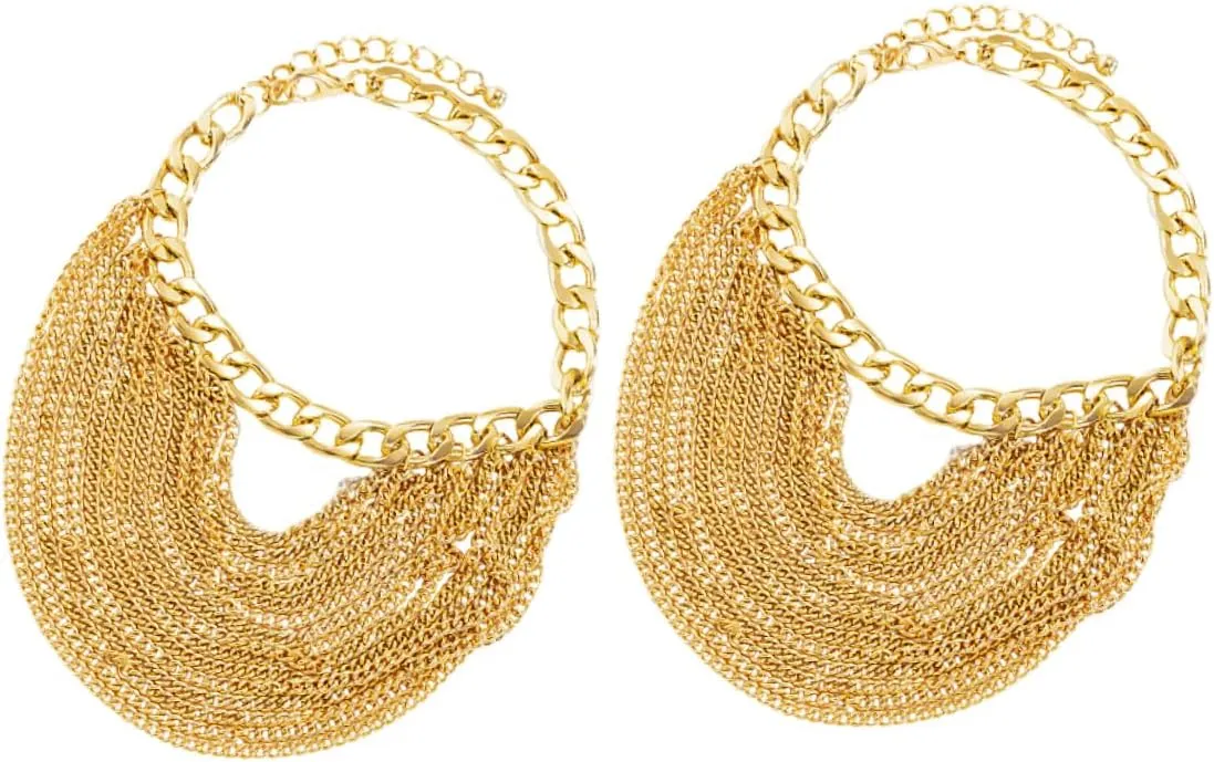 2Pcs Punk Layered Gold Anklet Foot Chain for High Heels Fashionable Geometric Design Unique Jewelry Accessory for Summer Outfits and Beach Wear
