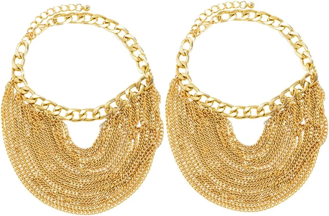 2Pcs Tassel Layered Anklet Chains for Women Punk Foot Jewelry for Beach Parties and Daily Wear Unique Design for Eye Catching Style