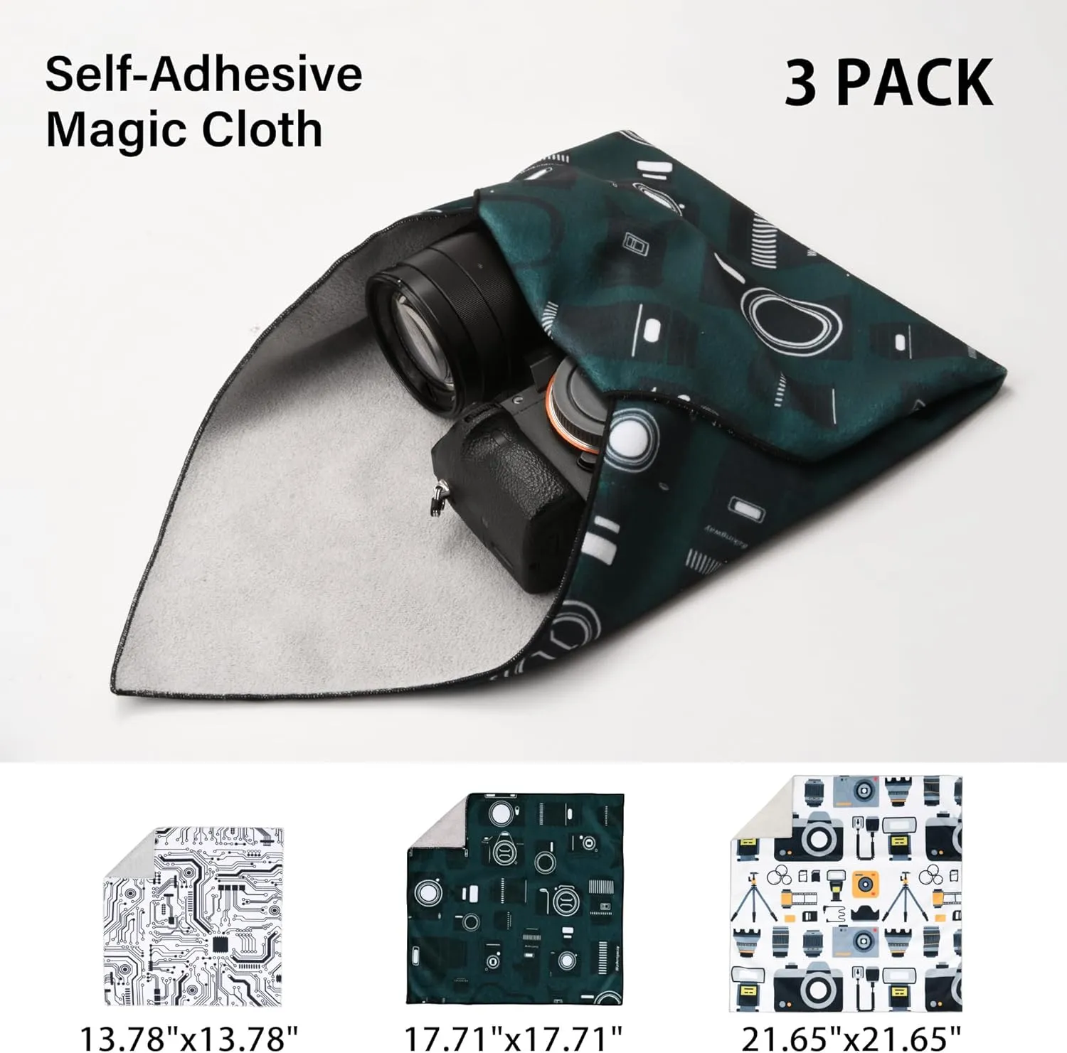 3pcs Pack Camera wrap, Protective Wrap, Magic Self-Adhesive Cloth, Anti-scratch Lens Camera Wrap, Folding, Washable, Lens pouches, Soft cloth with a sticky for camera