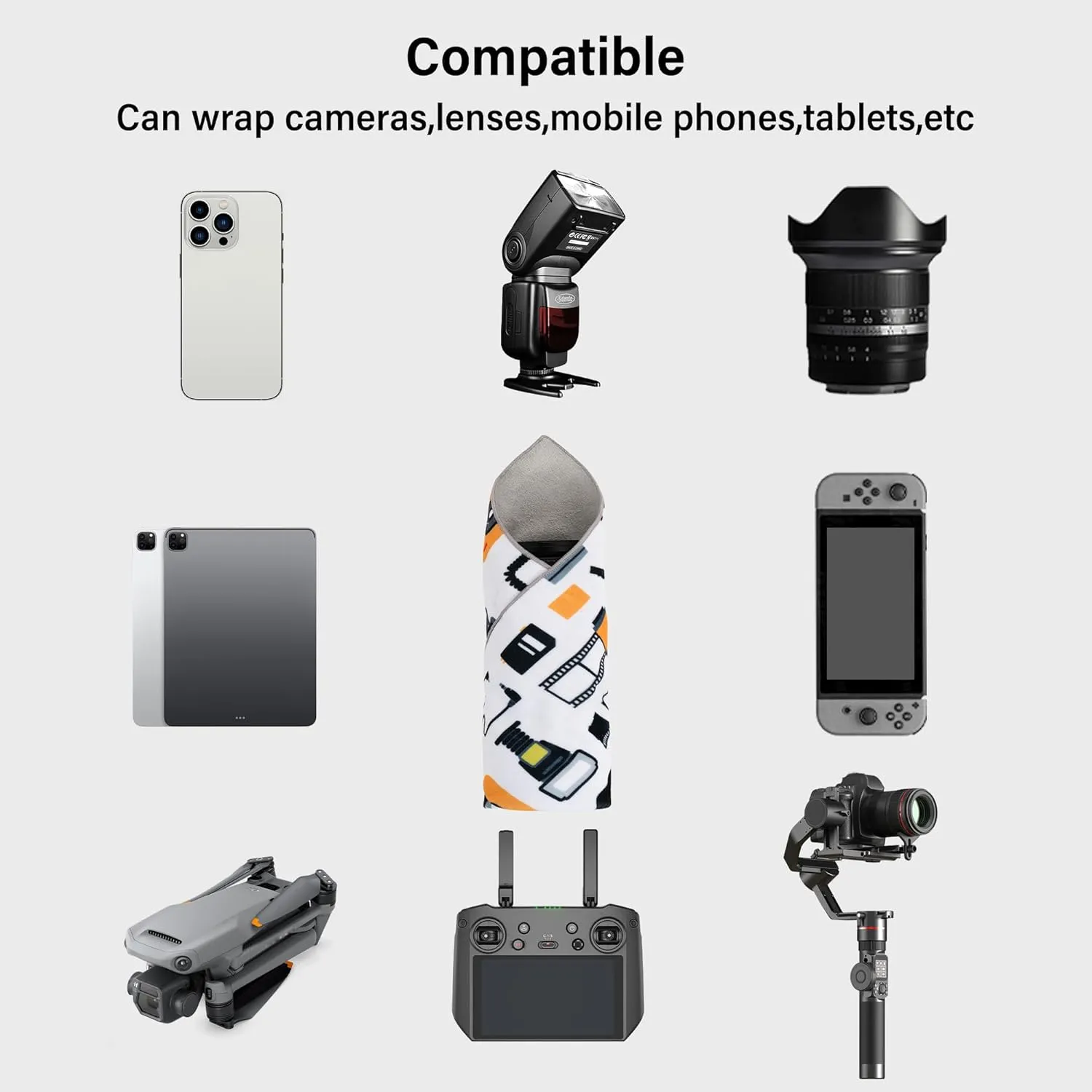 3pcs Pack Camera wrap, Protective Wrap, Magic Self-Adhesive Cloth, Anti-scratch Lens Camera Wrap, Folding, Washable, Lens pouches, Soft cloth with a sticky for camera
