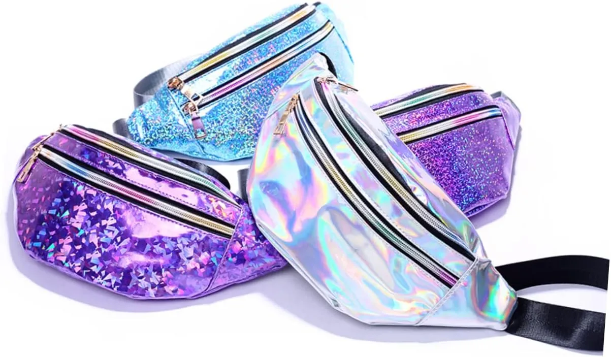 3pcs Pu Leather Sequin Waist Pouch Women's Crossbody Bag Outdoor Waist Bag Reflective Detail Ideal for Travel Pearl