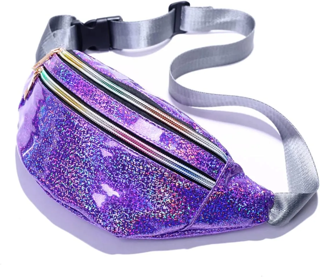3pcs Pu Leather Sequin Waist Pouch Women's Crossbody Bag Outdoor Waist Bag Reflective Detail Ideal for Travel Pearl