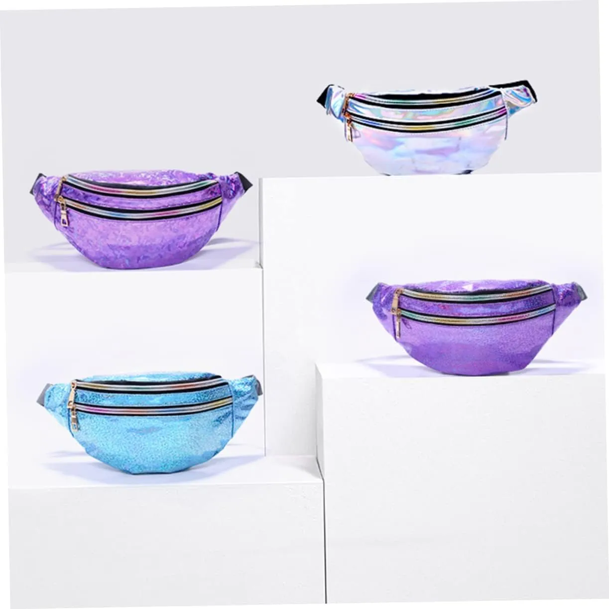 3pcs Pu Leather Sequin Waist Pouch Women's Crossbody Bag Outdoor Waist Bag Reflective Detail Ideal for Travel Pearl