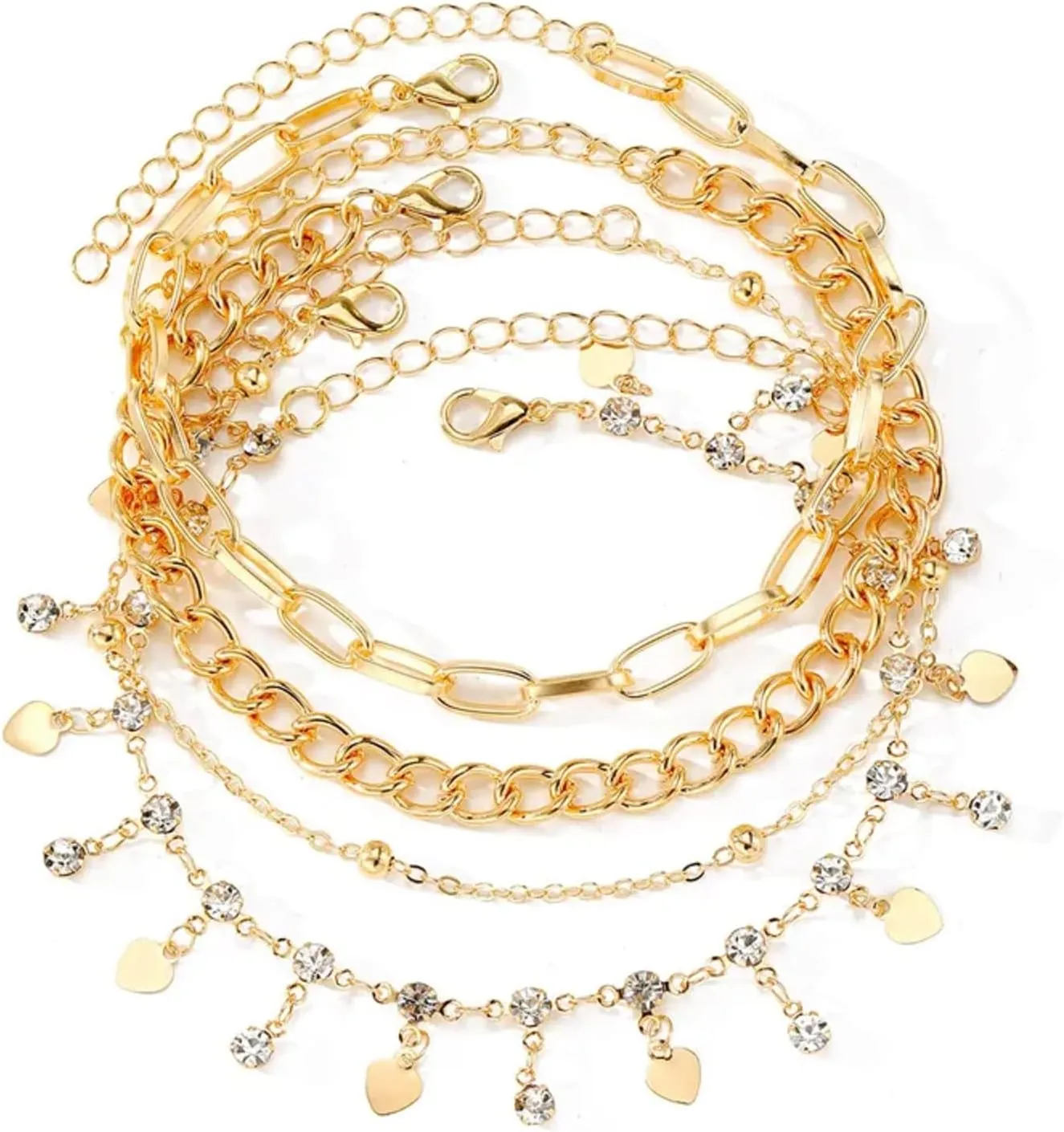 4-Piece Layered Anklet Set - Boho Beach Anklets for Women, Gold Anklets, Ankle Bracelets