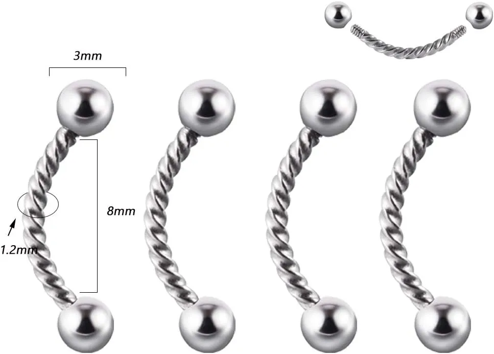 4PCS 361L Surgical Steel industrial Barbell Earrings Twist Horseshoe barbell Ring Nipple Shield Tongue Eyebrow Piercing Jewelry