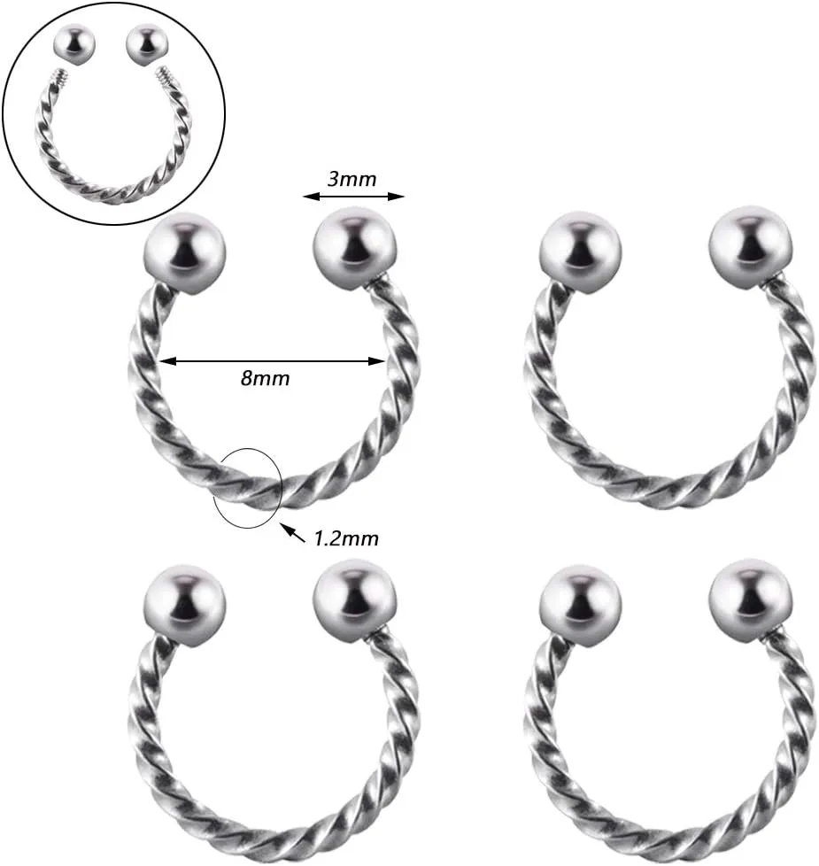 4PCS 361L Surgical Steel industrial Barbell Earrings Twist Horseshoe barbell Ring Nipple Shield Tongue Eyebrow Piercing Jewelry