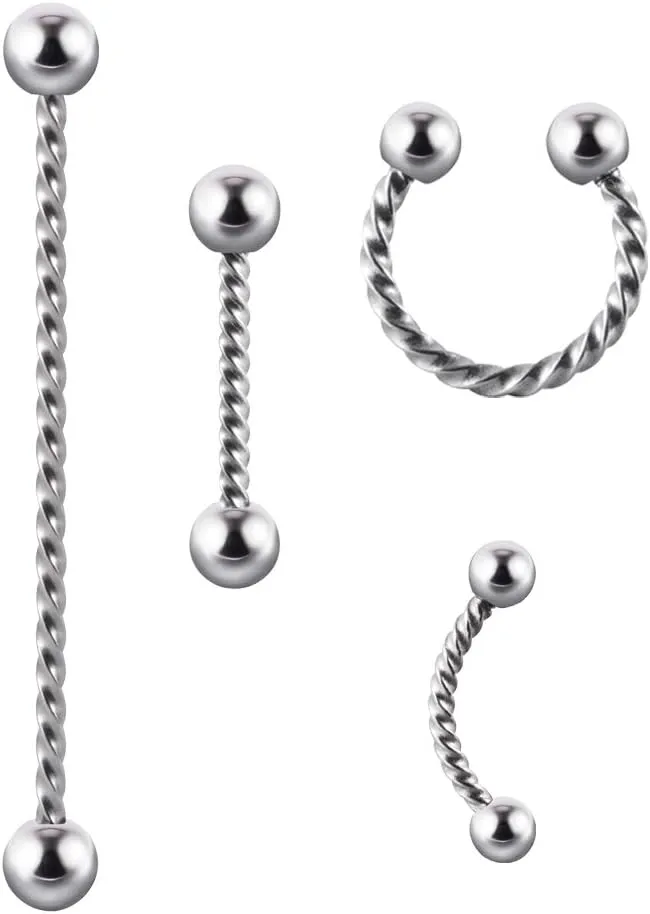 4PCS 361L Surgical Steel industrial Barbell Earrings Twist Horseshoe barbell Ring Nipple Shield Tongue Eyebrow Piercing Jewelry