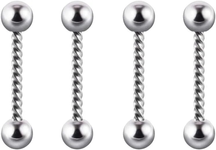 4PCS 361L Surgical Steel industrial Barbell Earrings Twist Horseshoe barbell Ring Nipple Shield Tongue Eyebrow Piercing Jewelry