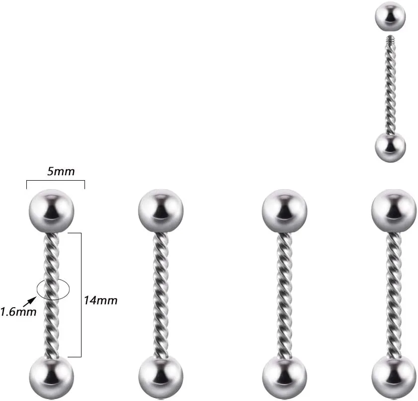 4PCS 361L Surgical Steel industrial Barbell Earrings Twist Horseshoe barbell Ring Nipple Shield Tongue Eyebrow Piercing Jewelry