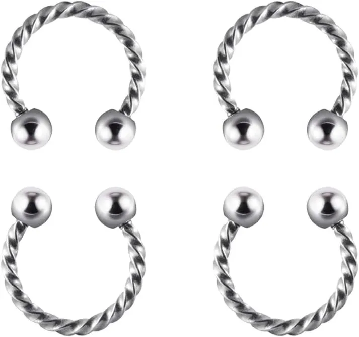 4PCS 361L Surgical Steel industrial Barbell Earrings Twist Horseshoe barbell Ring Nipple Shield Tongue Eyebrow Piercing Jewelry
