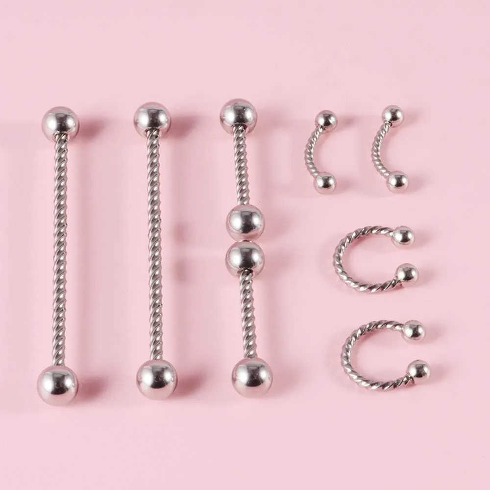 4PCS 361L Surgical Steel industrial Barbell Earrings Twist Horseshoe barbell Ring Nipple Shield Tongue Eyebrow Piercing Jewelry