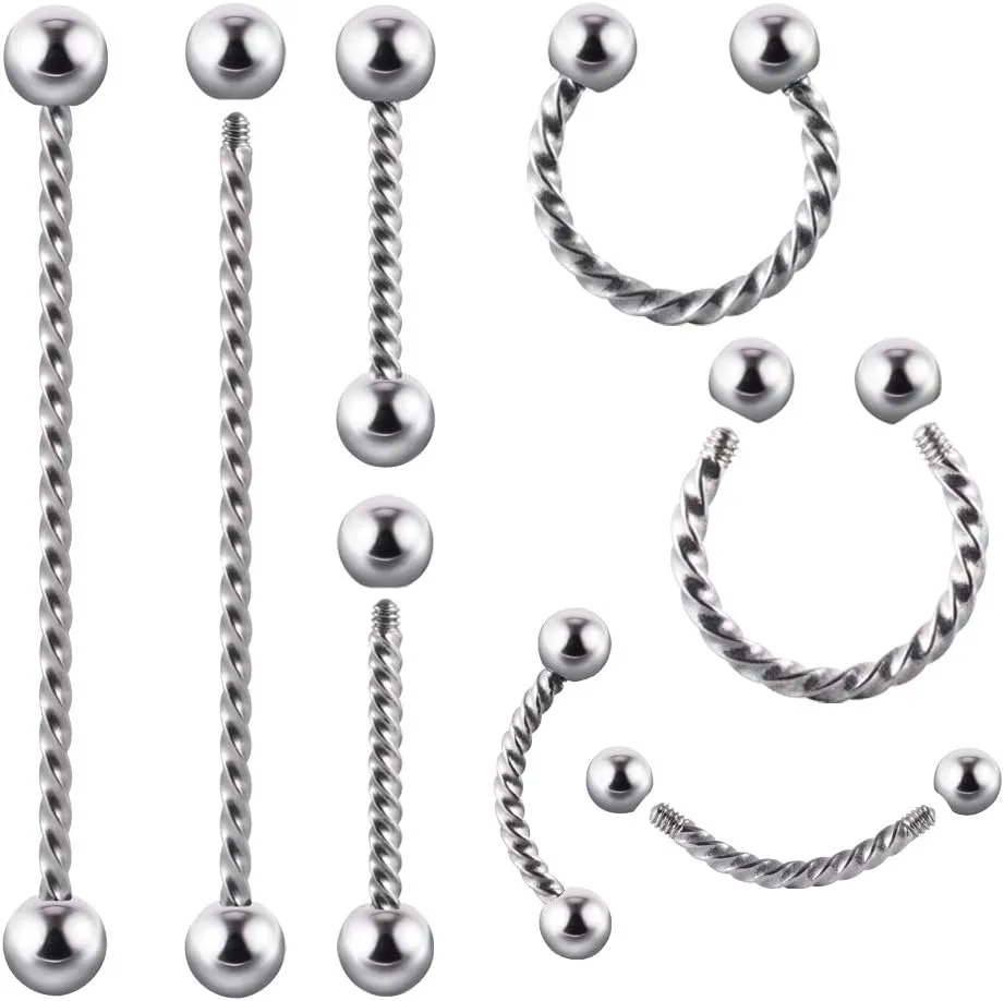 4PCS 361L Surgical Steel industrial Barbell Earrings Twist Horseshoe barbell Ring Nipple Shield Tongue Eyebrow Piercing Jewelry