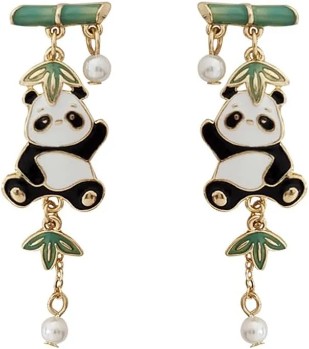 925 Silver Panda Charm Stud Earrings With Pearl Beads - Personalized Drop Earrings for Women - Cute Enamel Pendant Design