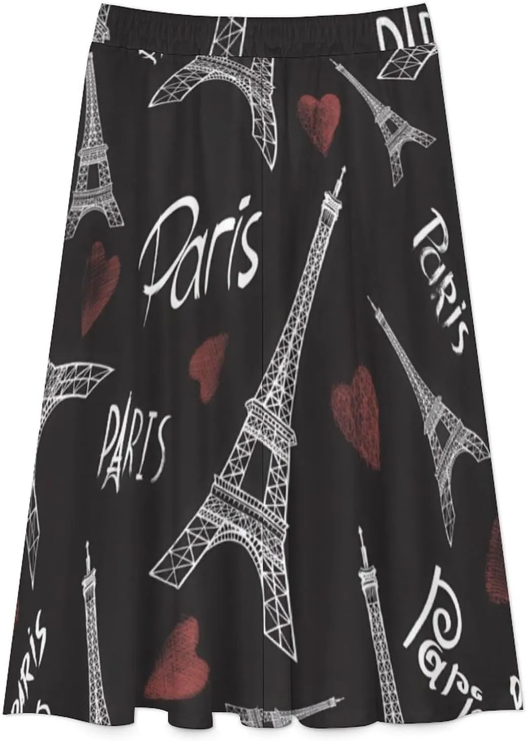 Adorable Paris Eiffel Tower Printed Midi Skirts High Elastic Waist Ruffle Boho Mini Club Skirts