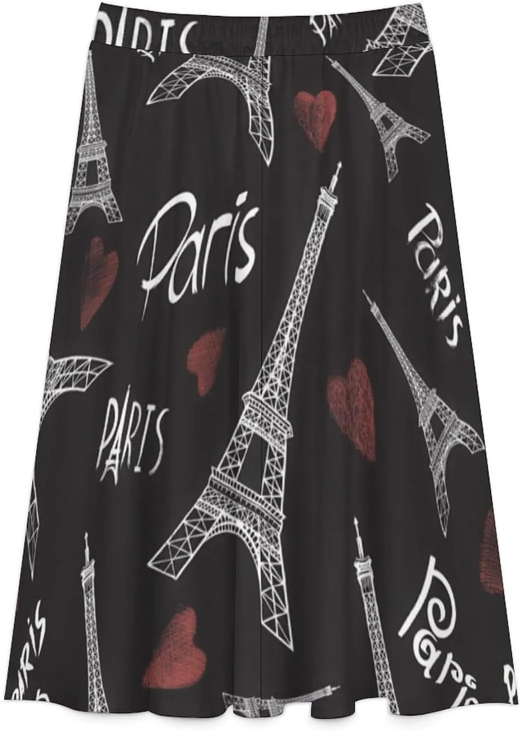 Adorable Paris Eiffel Tower Printed Midi Skirts High Elastic Waist Ruffle Boho Mini Club Skirts